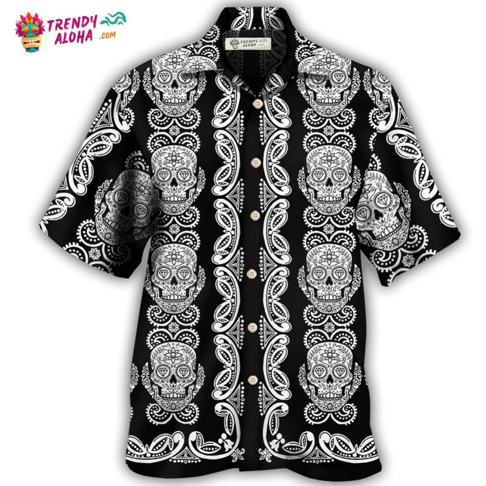 Skull Diamond Pattern Black And White Hawaiian Shirt – Trendy Aloha