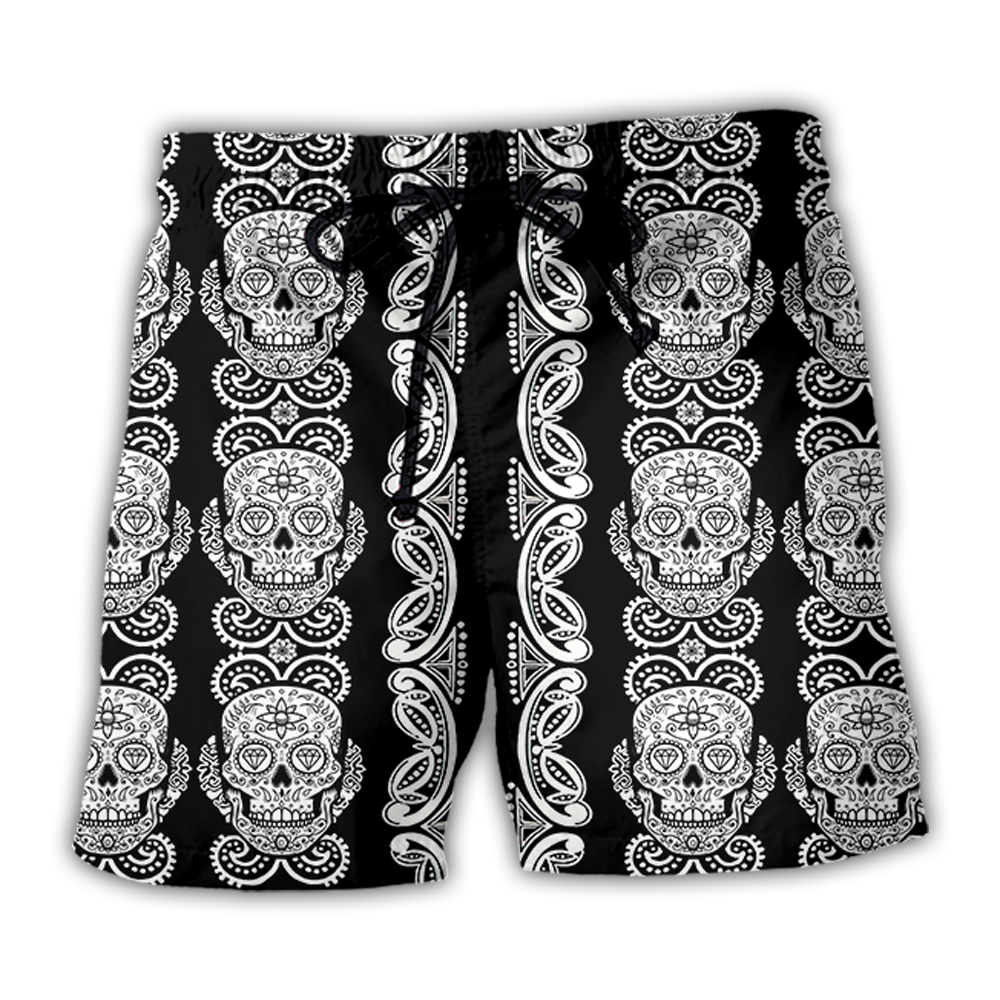 Skull Diamond Pattern Black And White Trendy Aloha Hawaiian Beach Shorts Skull Diamond Pattern Black And White Trendy Aloha Hawaiian Beach Shorts