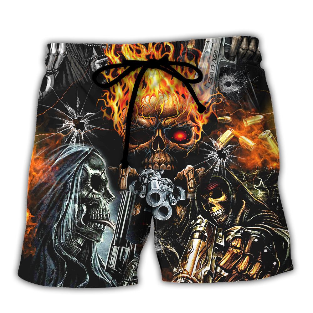 Skull Dilligaf Flame Skull With G Trendy Aloha Hawaiian Beach Shorts