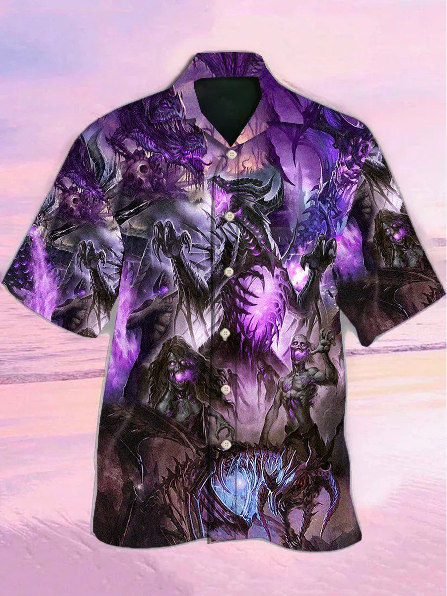 Skull Dragon Love Life Purple Hawaiian Shirt