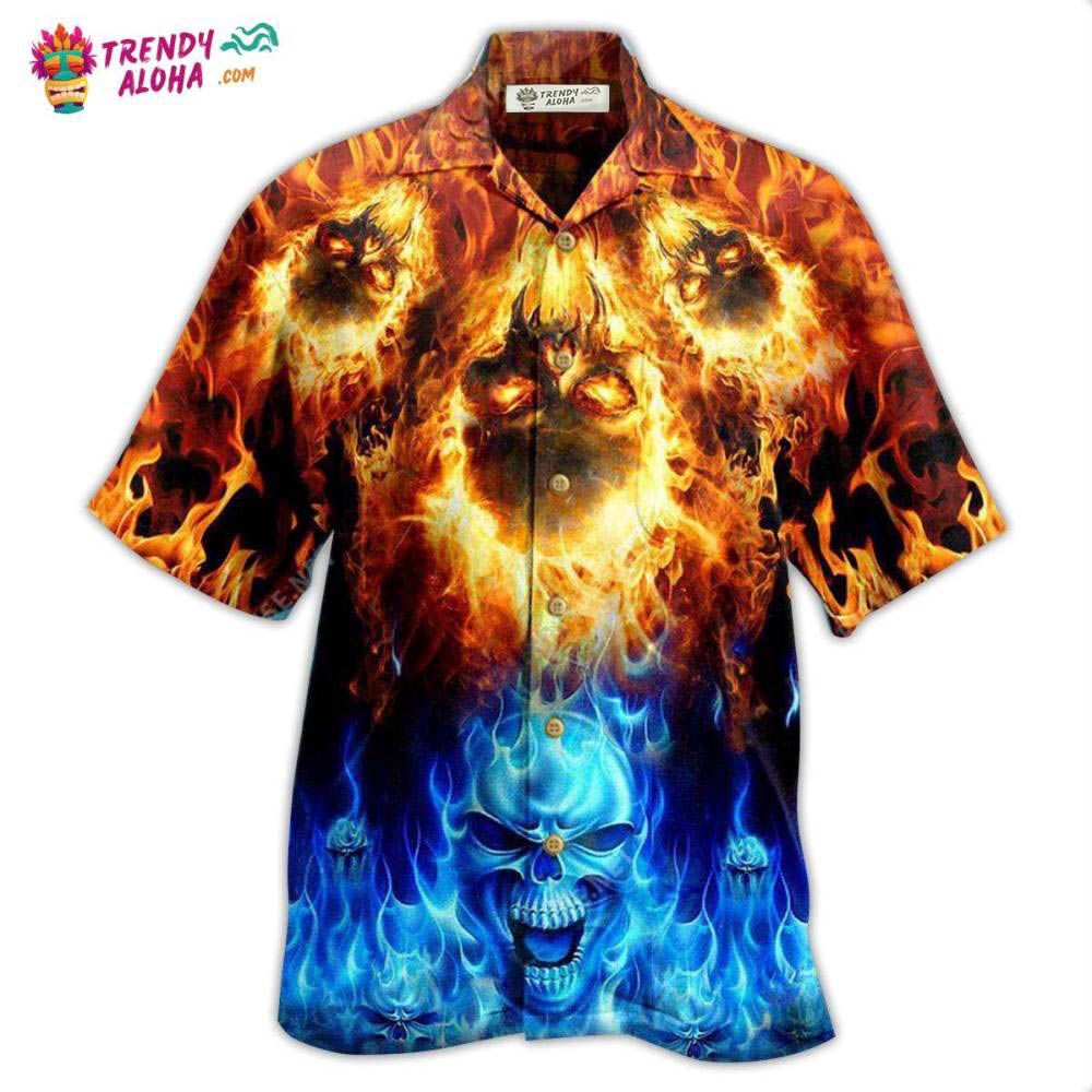 Skull Fire Burning Forever Fire And Water Hawaiian Shirt – Trendy Aloha