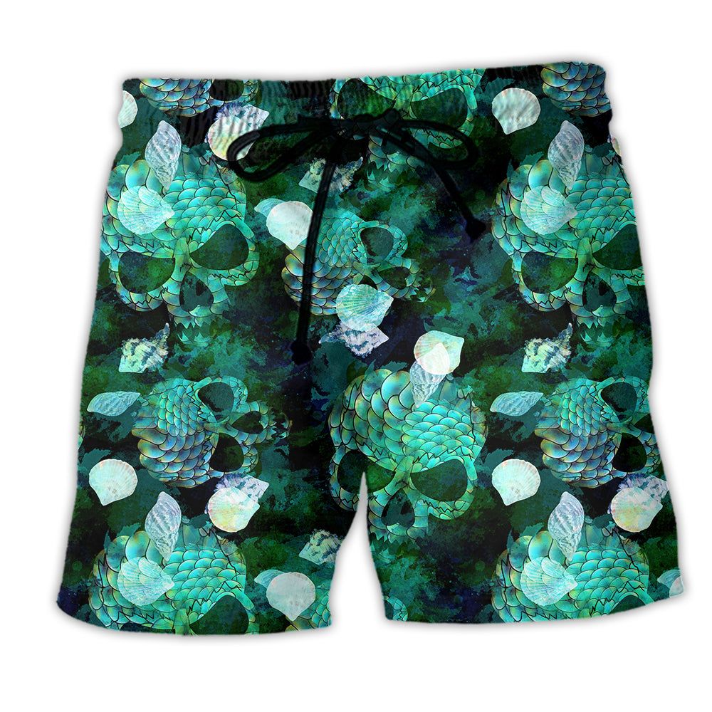 Skull Fish Green Style Trendy Aloha Hawaiian Beach Shorts