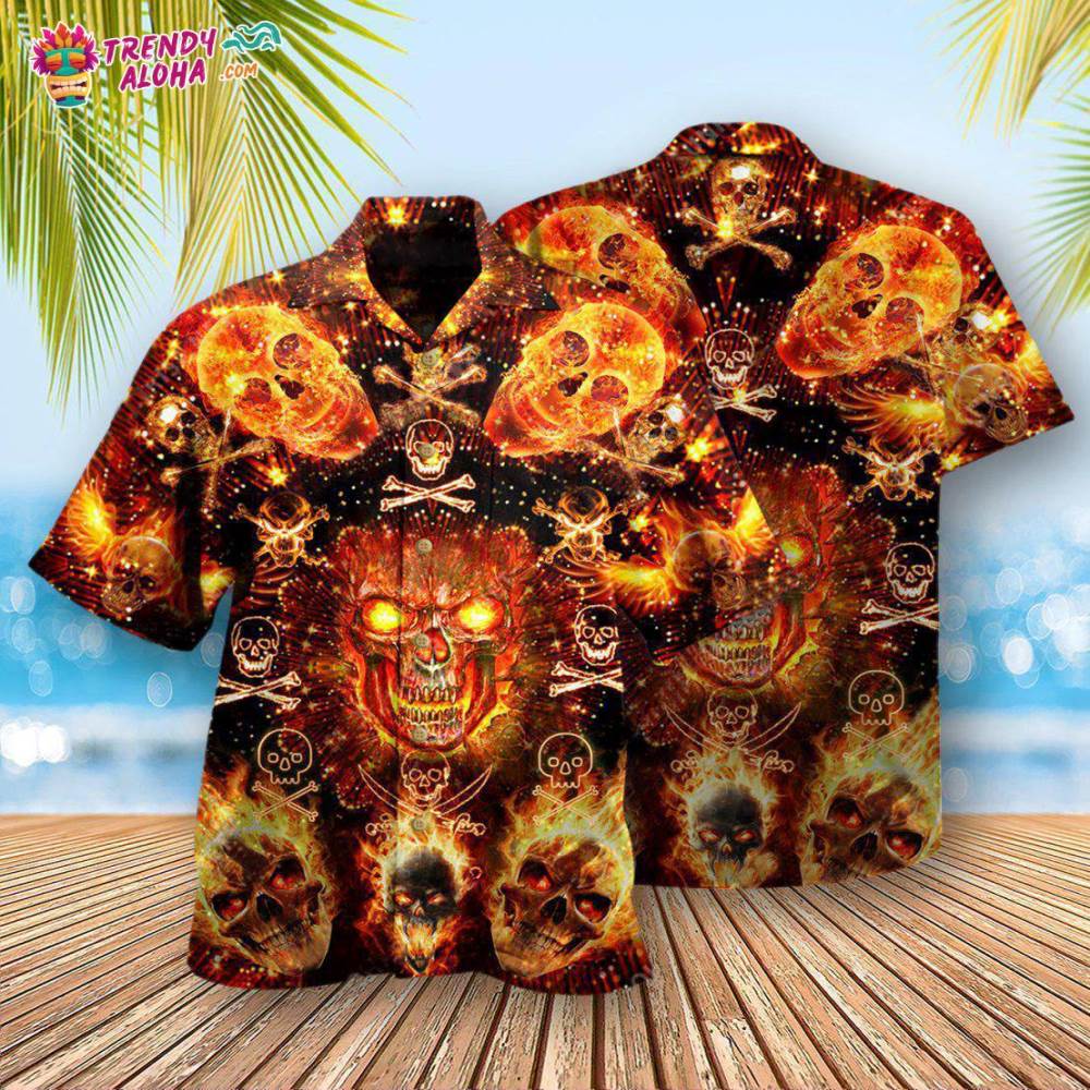 Skull Flaming Hawaiian Shirt – Trendy Aloha