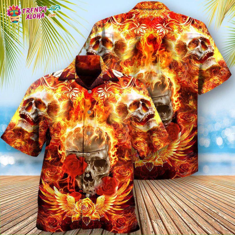 Skull Flaming Rose Hawaiian Shirt – Trendy Aloha