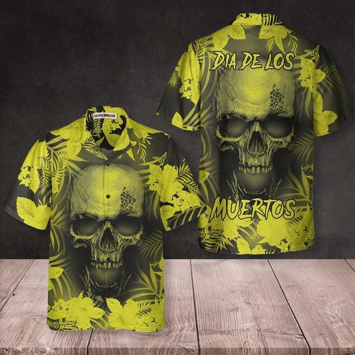 Skull Floral Pattern Dia De Los Muertos Trendy Hawaiian Shirt