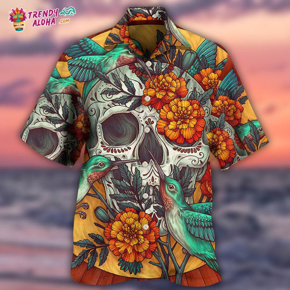 Skull Floral Skull Hummingbird Hawaiian Shirt – Trendy Aloha