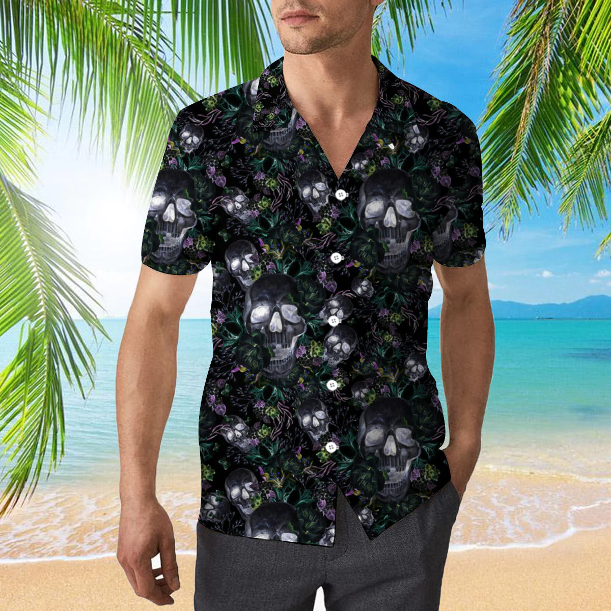 Skull Florals Halloween Style Pattern Trendy Hawaiian Shirt