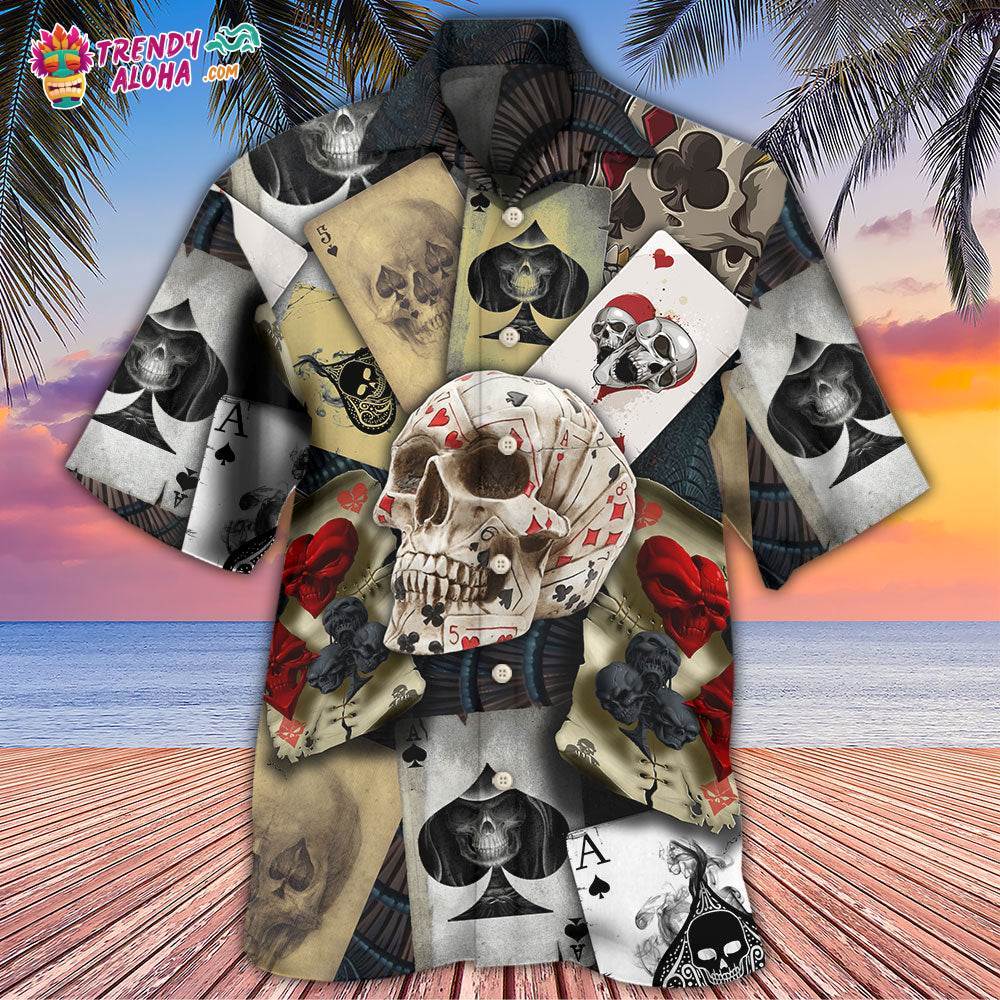Skull Gambling Card Retro Art Hawaiian Shirt – Trendy Aloha