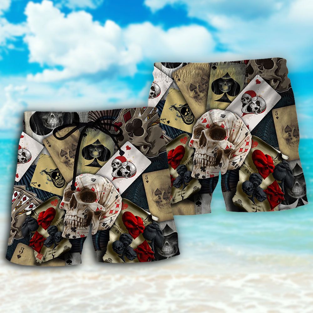 Skull Gambling Card Retro Art Trendy Aloha Hawaiian Beach Shorts