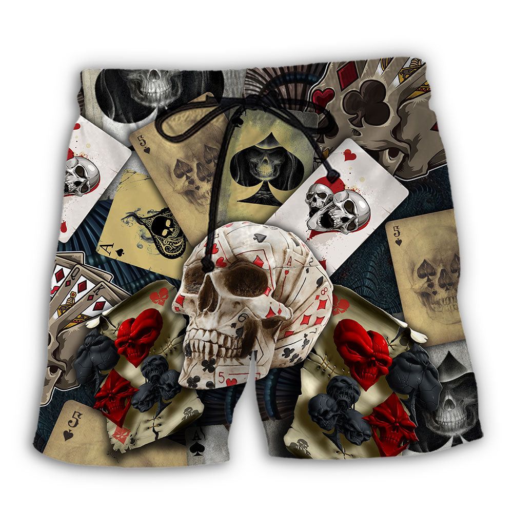 Skull Gambling Card Retro Art Trendy Aloha Hawaiian Beach Shorts Skull Gambling Card Retro Art Trendy Aloha Hawaiian Beach Shorts