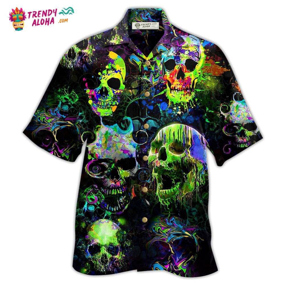 Skull Green Color Splash Hawaiian Shirt – Trendy Aloha