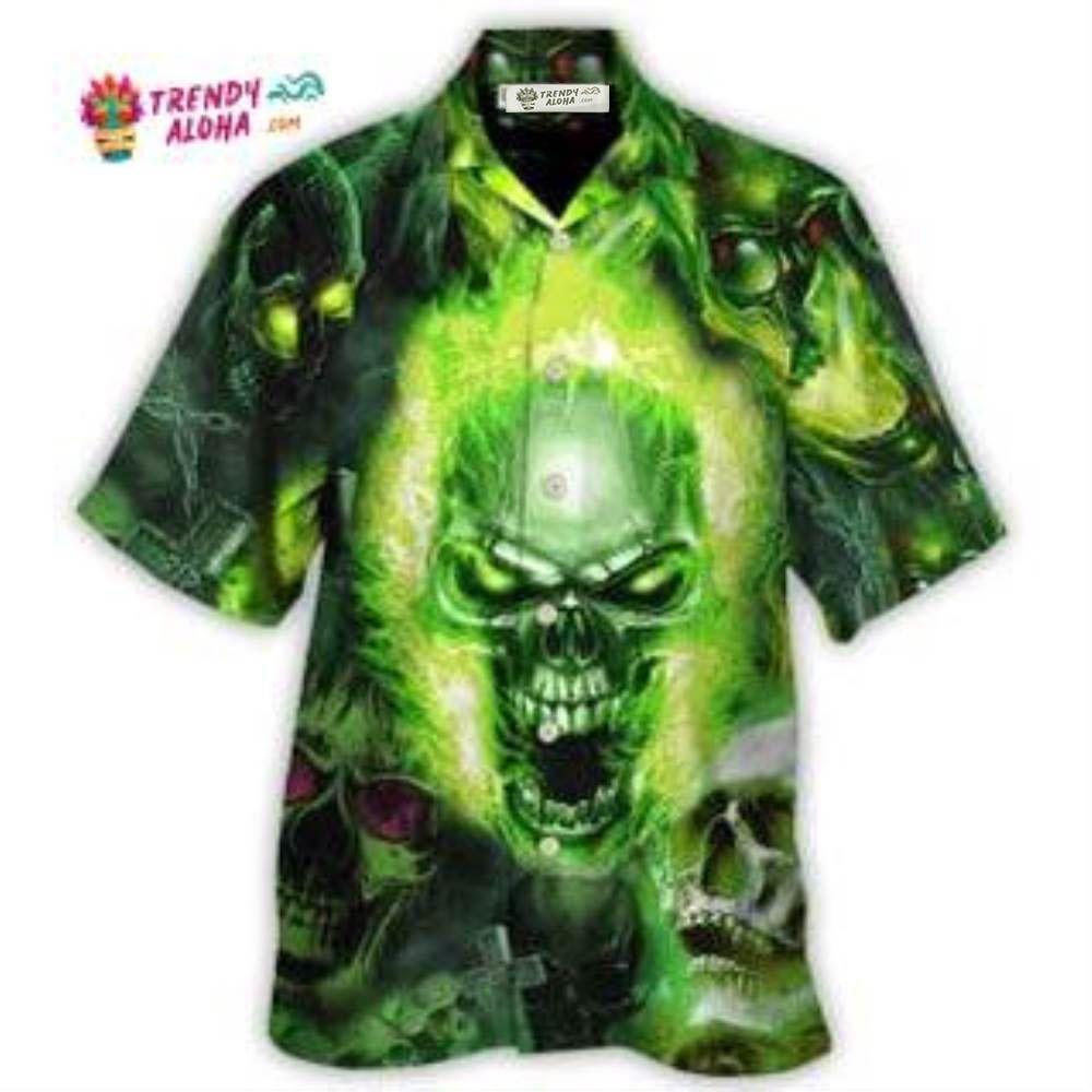 Skull Green Fear No Man Hawaiian Shirt – Trendy Aloha