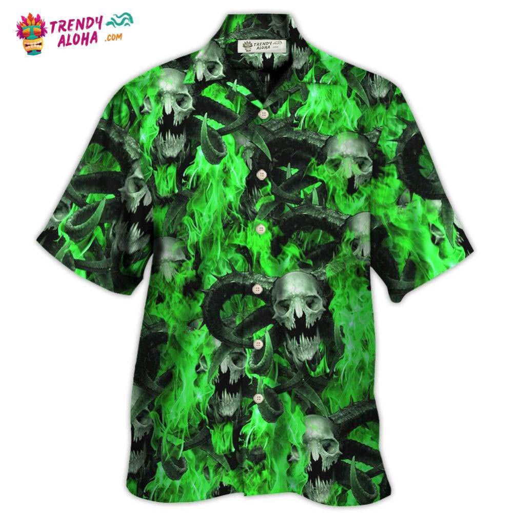 Skull Green Flame Burn Hawaiian Shirt – Trendy Aloha Skull Green Flame Burn Hawaiian Shirt – Trendy Aloha