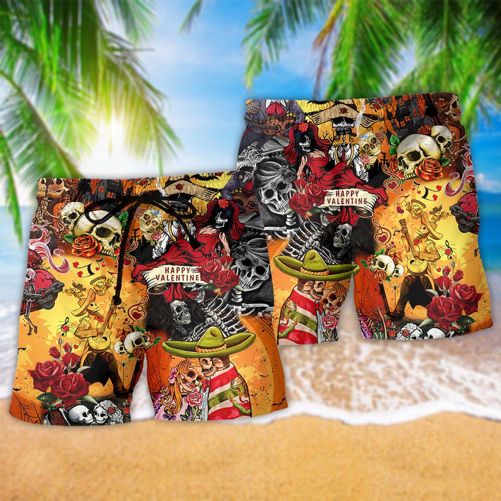 Skull Happy Women’s Day, Valentine Gift’s Day Rose Trendy Aloha Hawaiian Beach Shorts