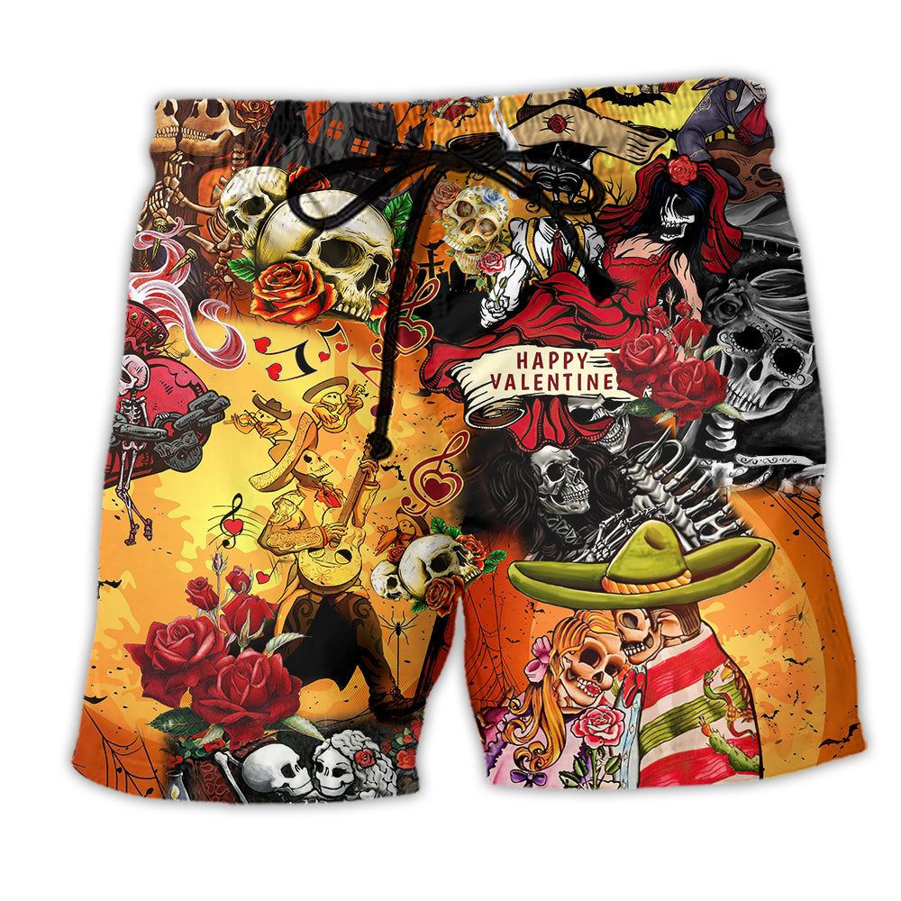 Skull Happy Women’s Day, Valentine Gift’s Day Rose Trendy Aloha Hawaiian Beach Shorts
