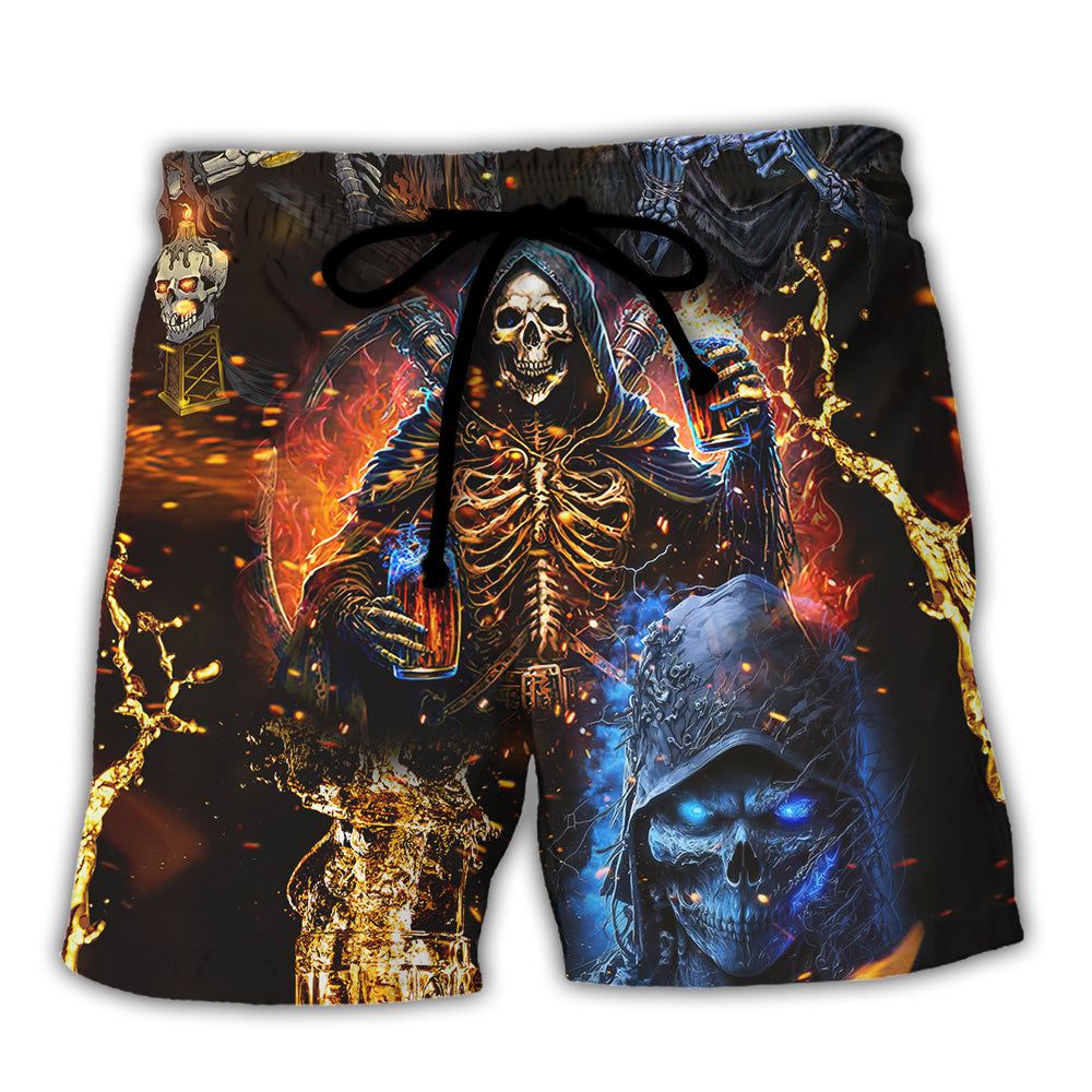 Skull Hello My Darkness My Old Friend I’Ve Come To Drink With You Again Trendy Aloha Hawaiian Beach Shorts