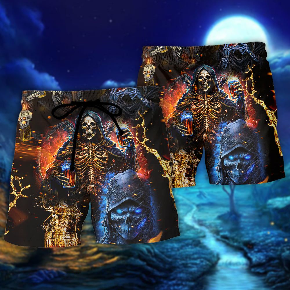 Skull Hello My Darkness My Old Friend I’Ve Come To Drink With You Again Trendy Aloha Hawaiian Beach Shorts