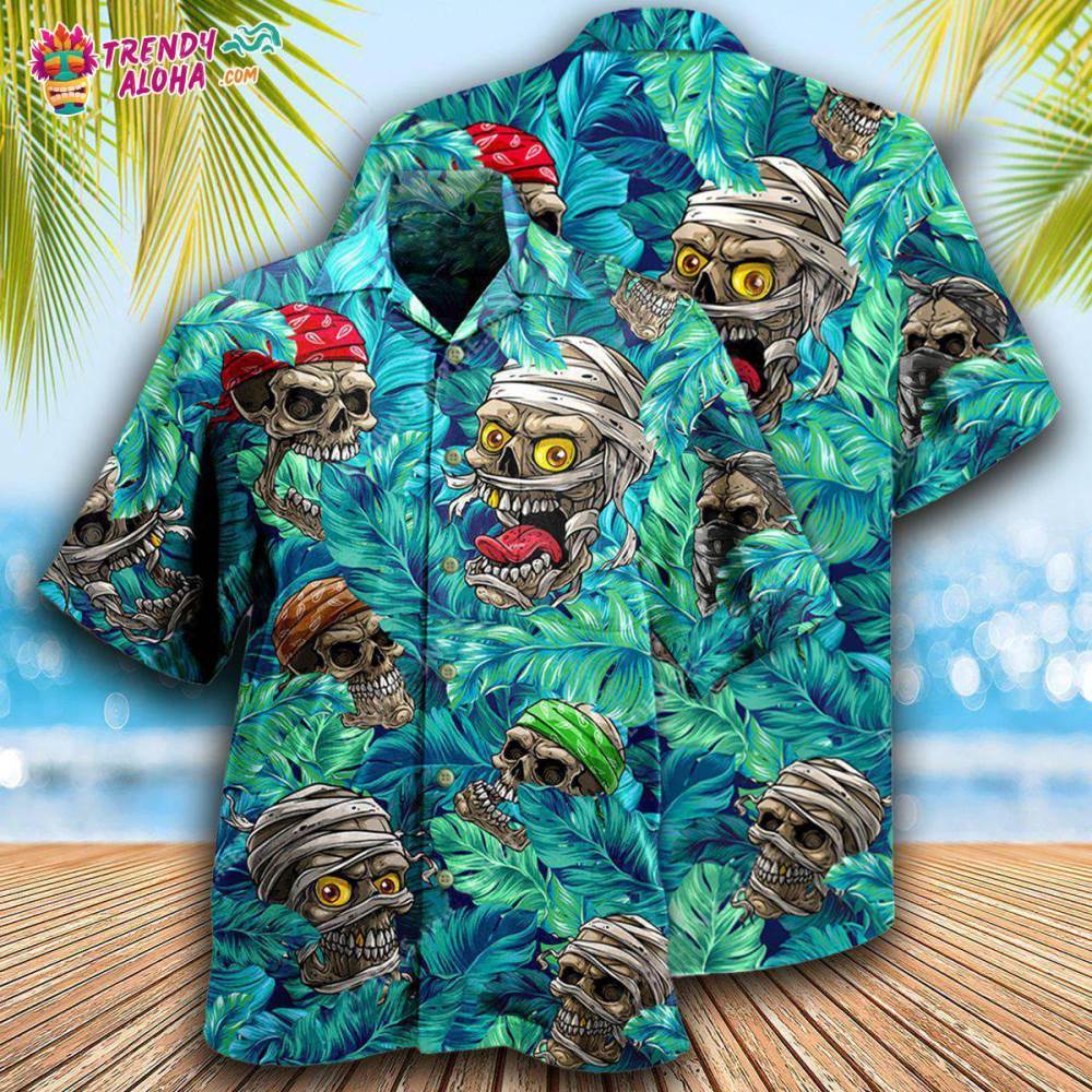Skull Hide And Seek Tropical Leaf Hawaiian Shirt – Trendy Aloha