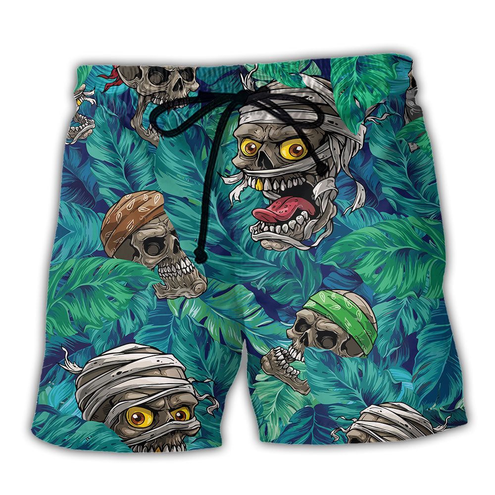 Skull Hide And Seek Tropical Leaf Trendy Aloha Hawaiian Beach Shorts Skull Hide And Seek Tropical Leaf Trendy Aloha Hawaiian Beach Shorts