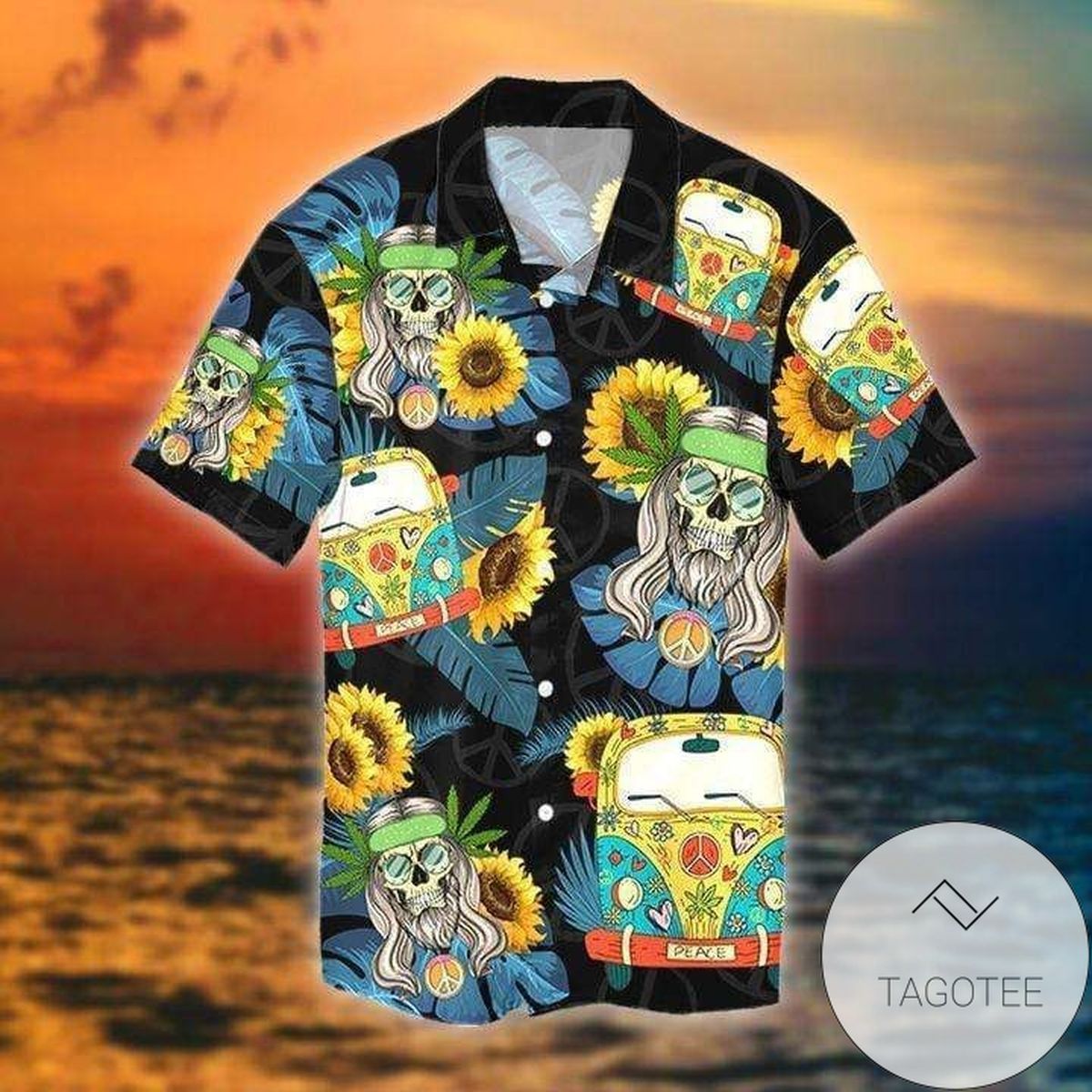 Skull Hippie Car Themed Hawaiian Shirt Unique Collection