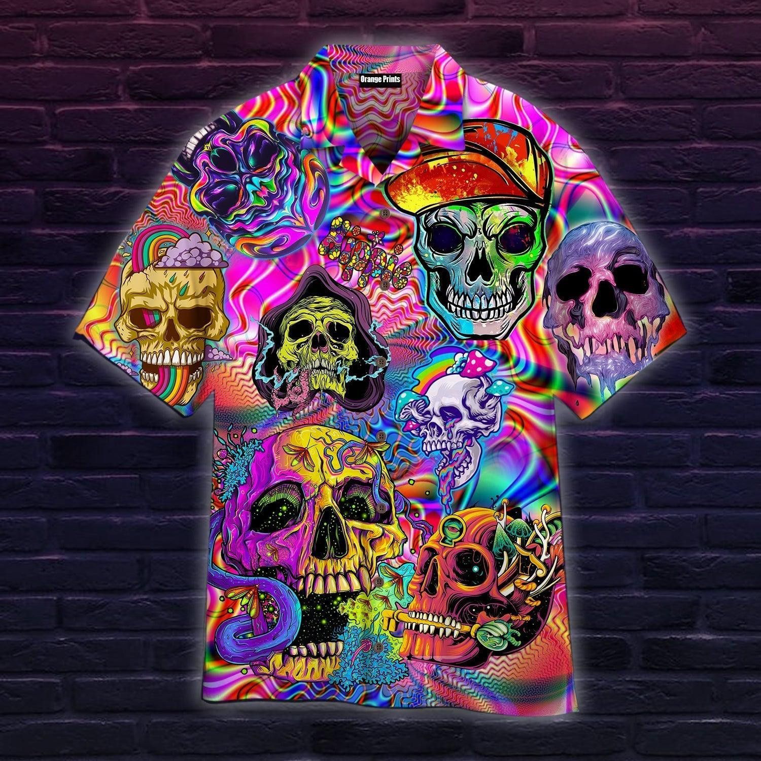 Skull Hippie Colorful Hawaiian Shirt For