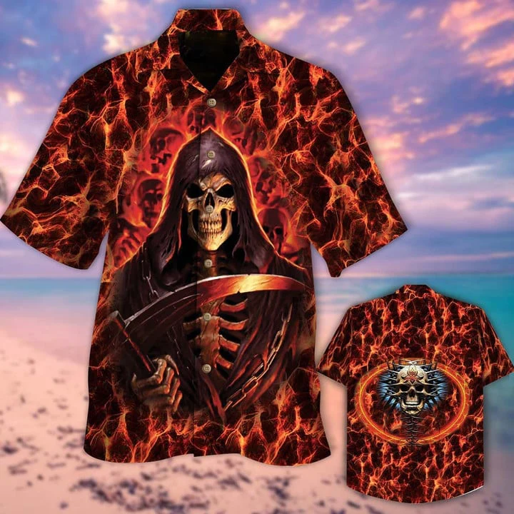 Skull Hook Fir Trendy Hawaiian Shirt, Hawaii Shirt For Halloween, Trendy Hawaiian Shirt Short Sleeves
