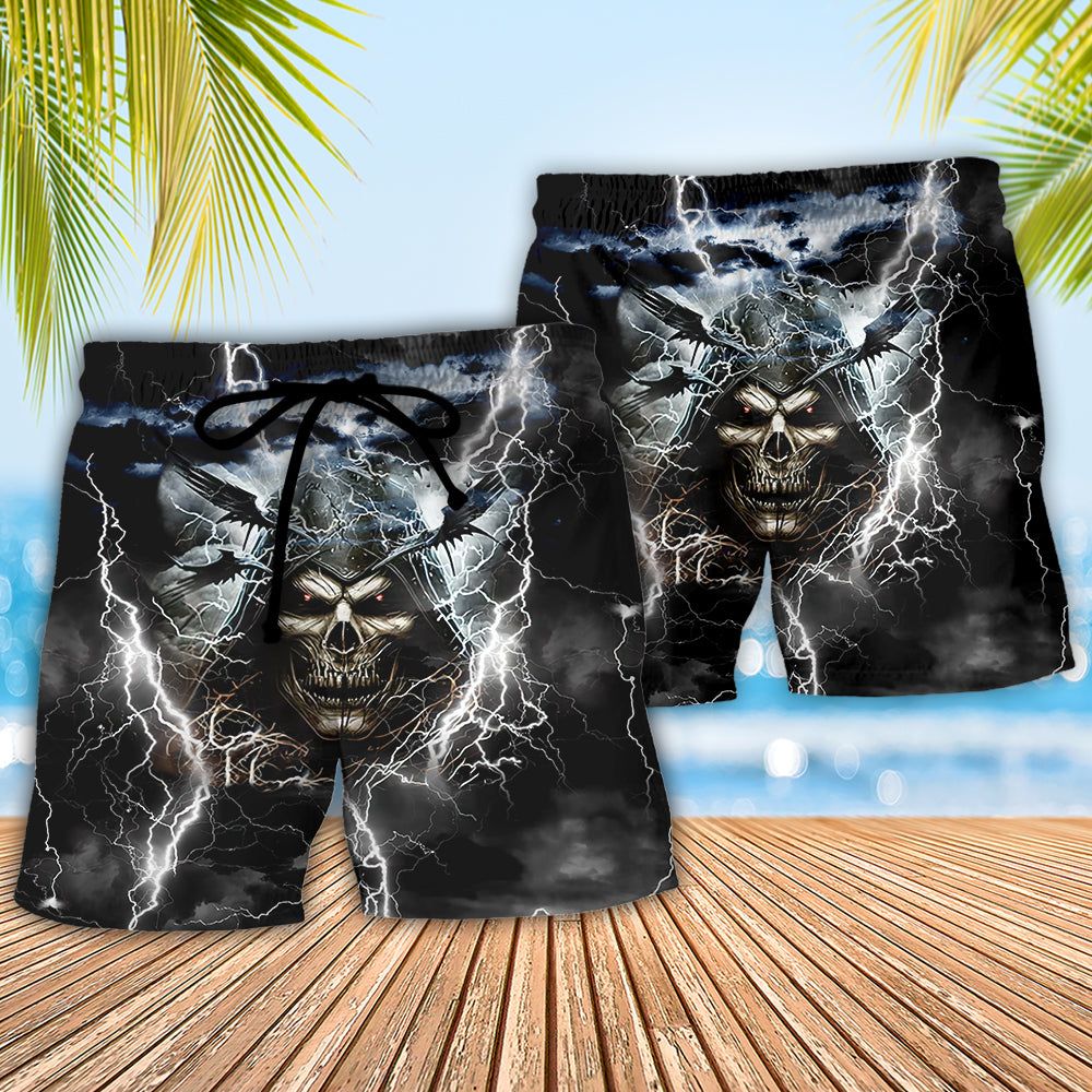 Skull I Can’t Go To Hell The Devil Still Has A Restraining Order Against Me Trendy Aloha Hawaiian Beach Shorts