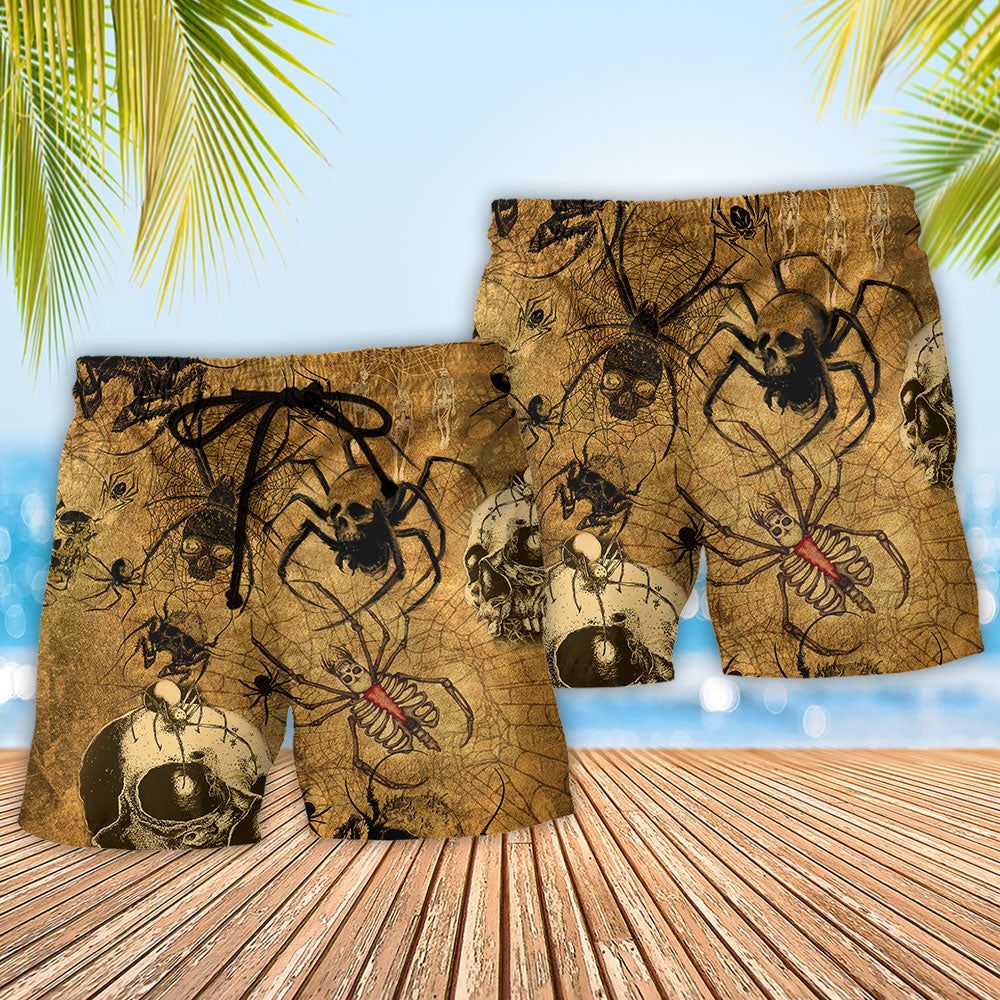 Skull I’m Only Here For The Spiders Vintage Trendy Aloha Hawaiian Beach Shorts