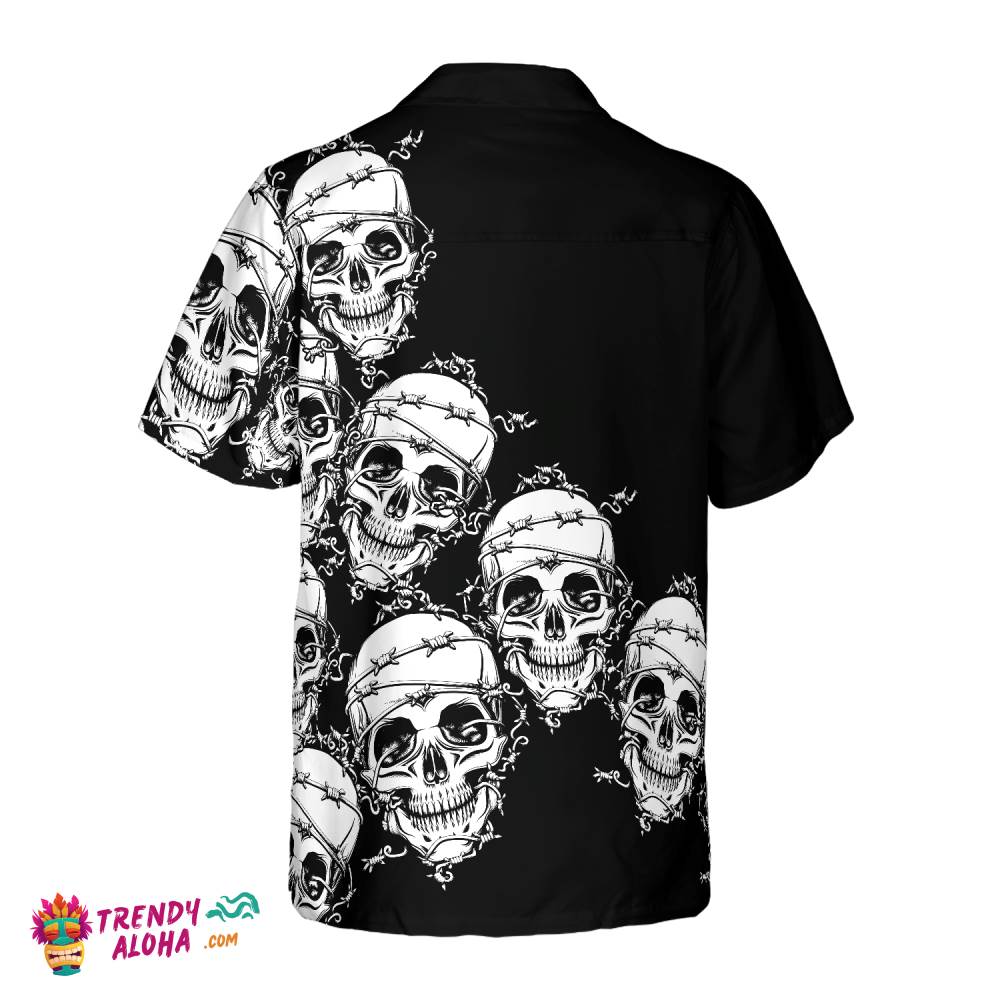Skull In Barbed Wire Gothic Hawaiian Shirt, Black Skull Goth Hawaiian Shirt