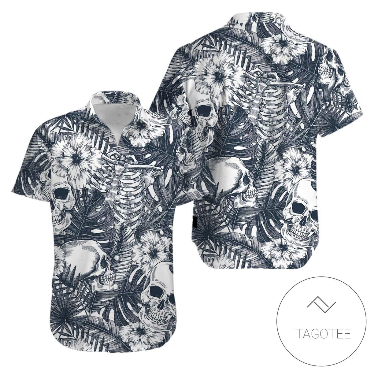 Skull in Tropical Grey, Mysteriously Lurking: Hawaiian Shirt