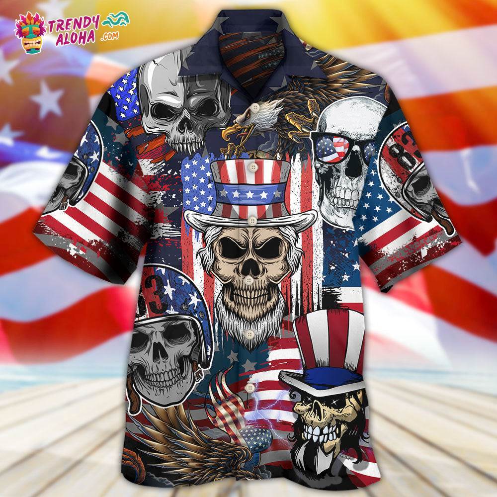 Skull Independence Day Skull Us Flag Hawaiian Shirt – Trendy Aloha