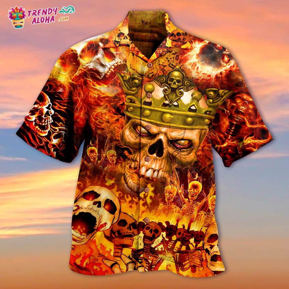 Skull King On Fire Hawaiian Shirt – Trendy Aloha