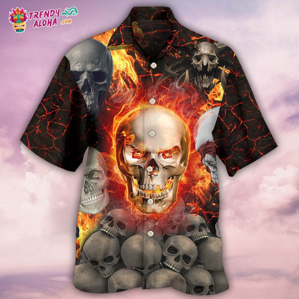 Skull Lava On Fire Hawaiian Shirt – Trendy Aloha
