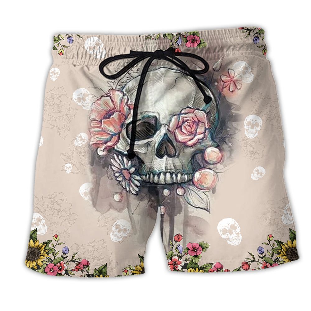 Skull Life Style Floral Trendy Aloha Hawaiian Beach Shorts Skull Life Style Floral Trendy Aloha Hawaiian Beach Shorts