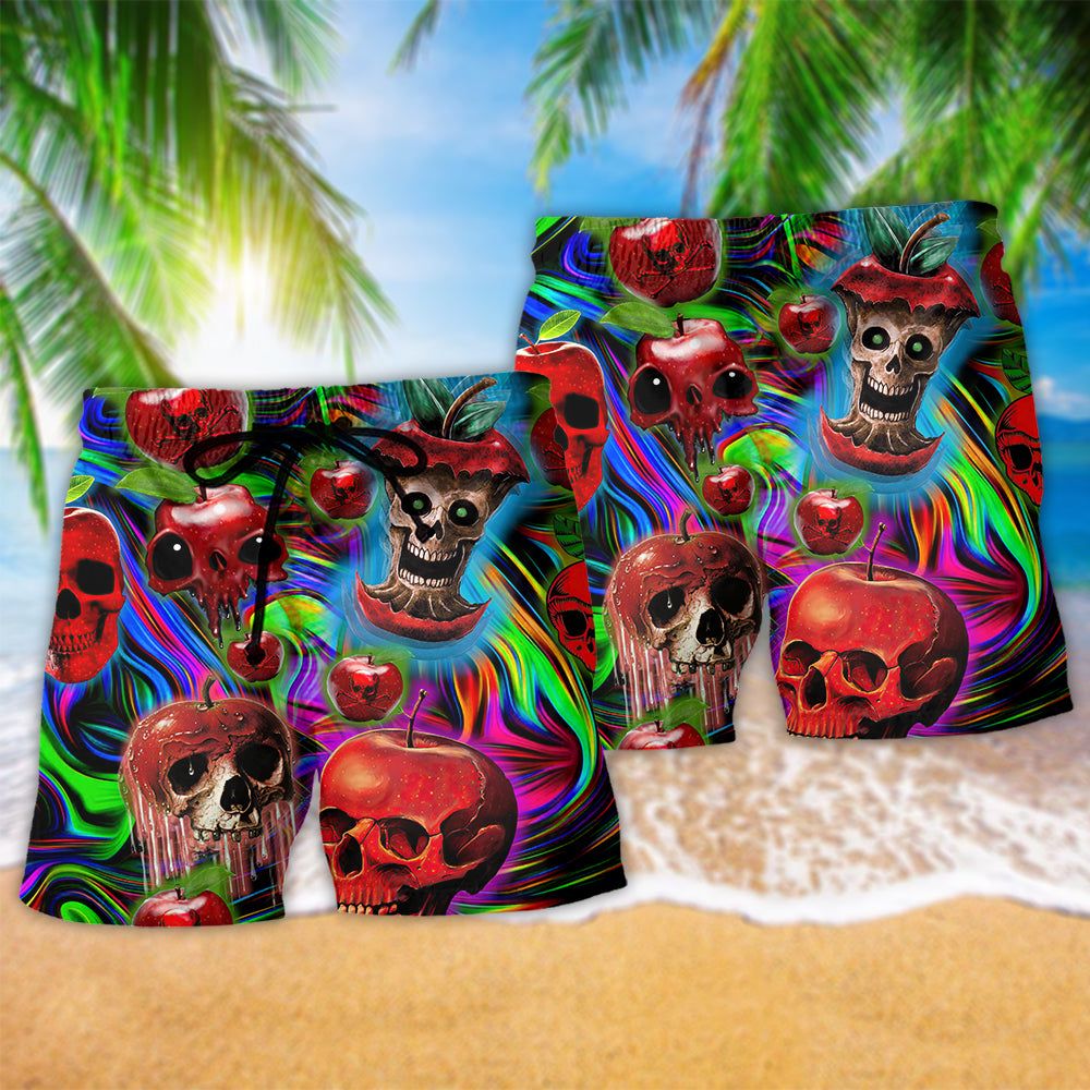 Skull Love Apple Neon Trendy Aloha Hawaiian Beach Shorts