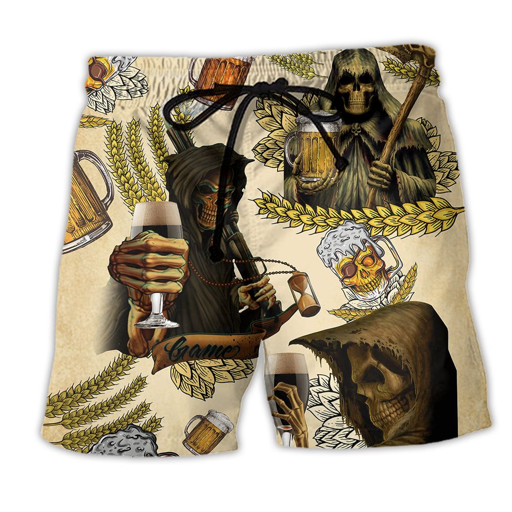 Skull Love Beer Happy Day Vintage Trendy Aloha Hawaiian Beach Shorts Skull Love Beer Happy Day Vintage Trendy Aloha Hawaiian Beach Shorts