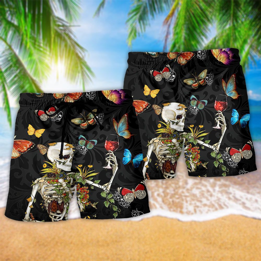 Skull Love Butterfly Overnight Floral Trendy Aloha Hawaiian Beach Shorts