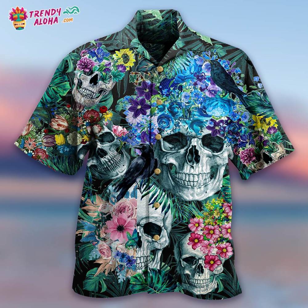 Skull Love Flowers Smile Happy Hawaiian Shirt – Trendy Aloha