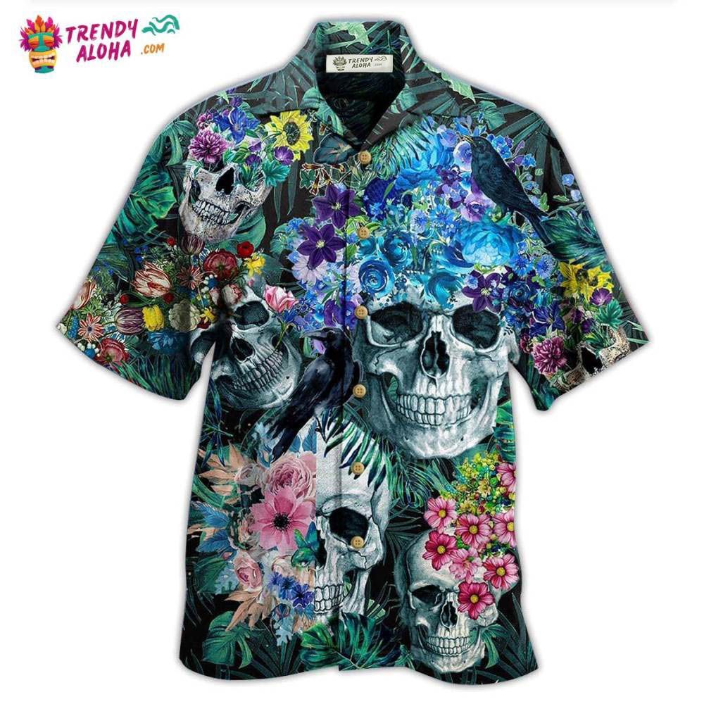 Skull Love Flowers Smile Happy Hawaiian Shirt – Trendy Aloha