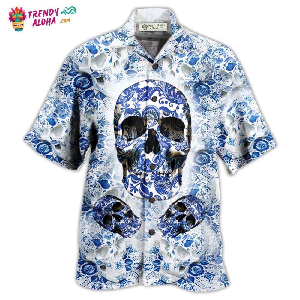 Skull Love Life Blue White Hawaiian Shirt – Trendy Aloha Skull Love Life Blue White Hawaiian Shirt – Trendy Aloha