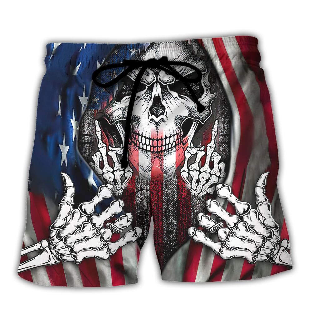 Skull My Give A F Is Broken But My Go Fuck Yourself Is Fully Functional American Flag Trendy Aloha Hawaiian Beach Shorts