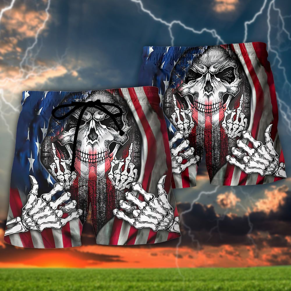 Skull My Give A F Is Broken But My Go Fuck Yourself Is Fully Functional American Flag Trendy Aloha Hawaiian Beach Shorts
