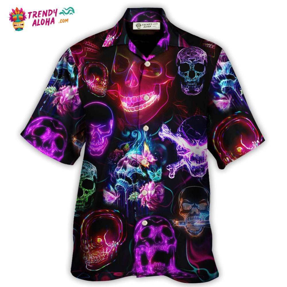Skull Neon Art Happy Holiday Hawaiian Shirt – Trendy Aloha Skull Neon Art Happy Holiday Hawaiian Shirt – Trendy Aloha