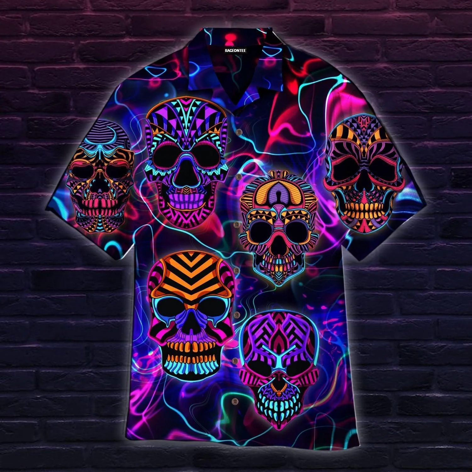 Skull Neon Glow Trendy Hawaiian Shirt