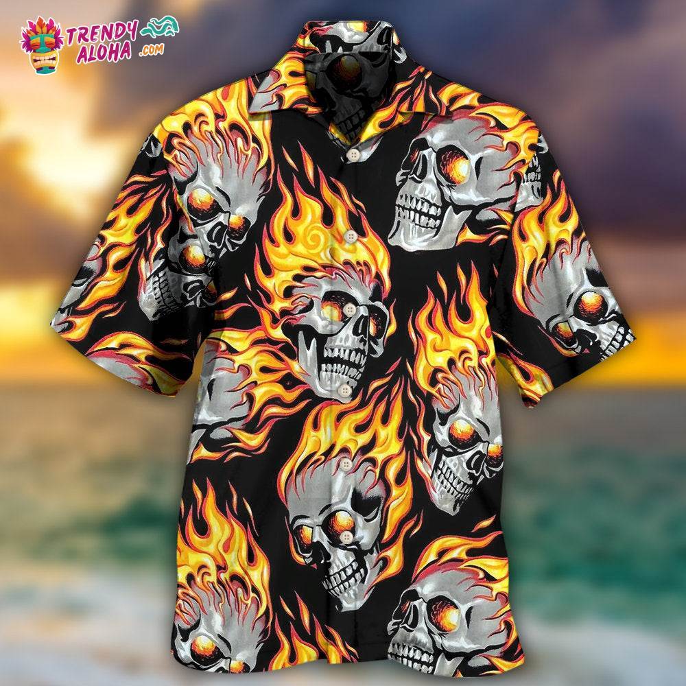 Skull On Fire Hawaiian Shirt – Trendy Aloha