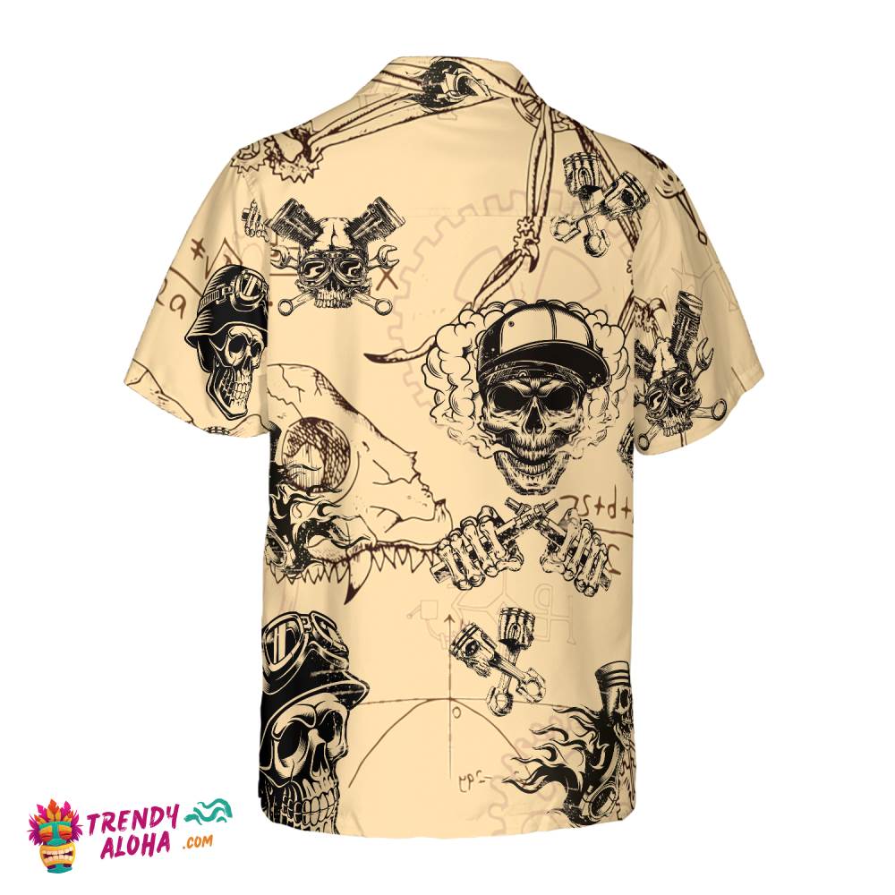 Skull On Retro Mechanism Background Hawaiian Shirt