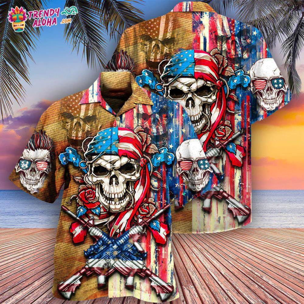Skull Patriotic Flower America Hawaiian Shirt – Trendy Aloha