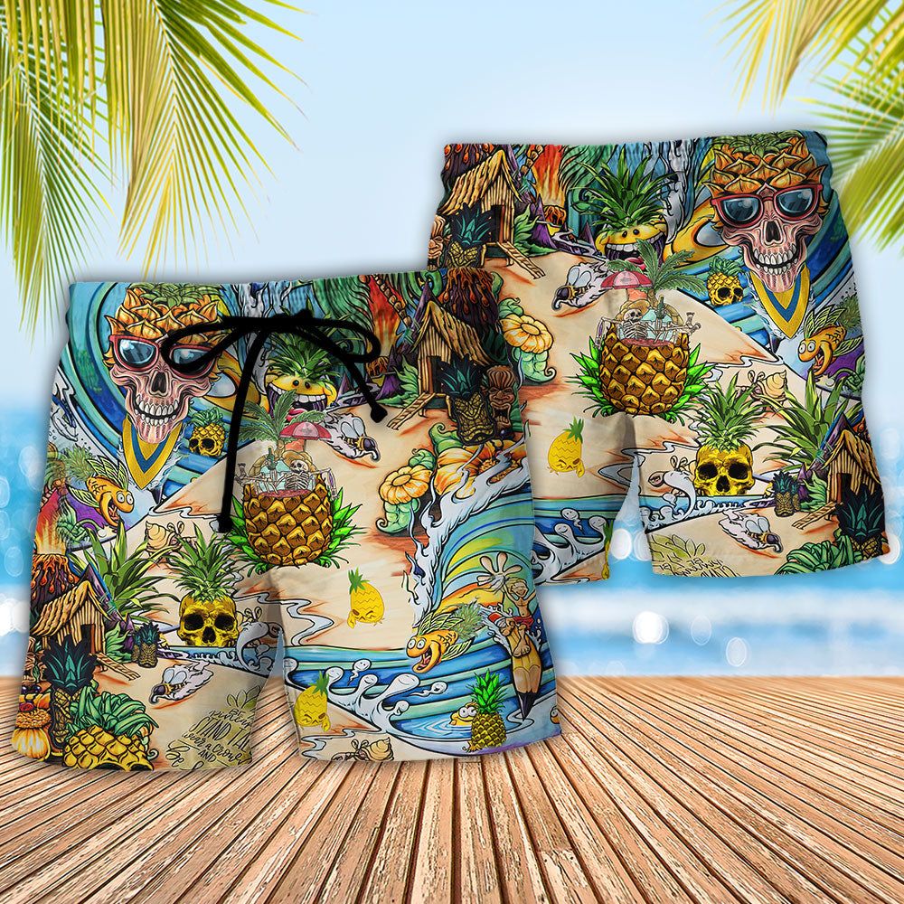 Skull Pineapple Fruit Amazing Trendy Aloha Hawaiian Beach Shorts