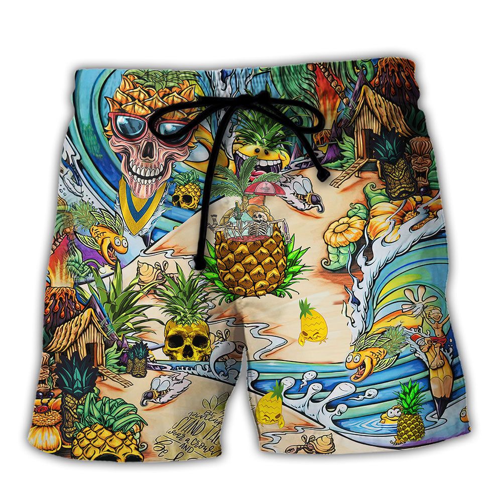 Skull Pineapple Fruit Amazing Trendy Aloha Hawaiian Beach Shorts