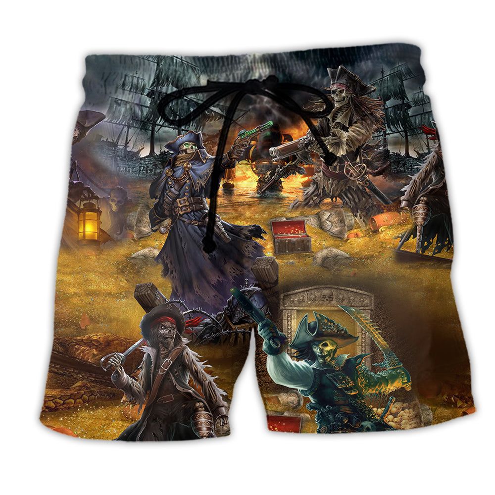 Skull Pirate Treasure Hunting Trendy Aloha Hawaiian Beach Shorts Skull Pirate Treasure Hunting Trendy Aloha Hawaiian Beach Shorts